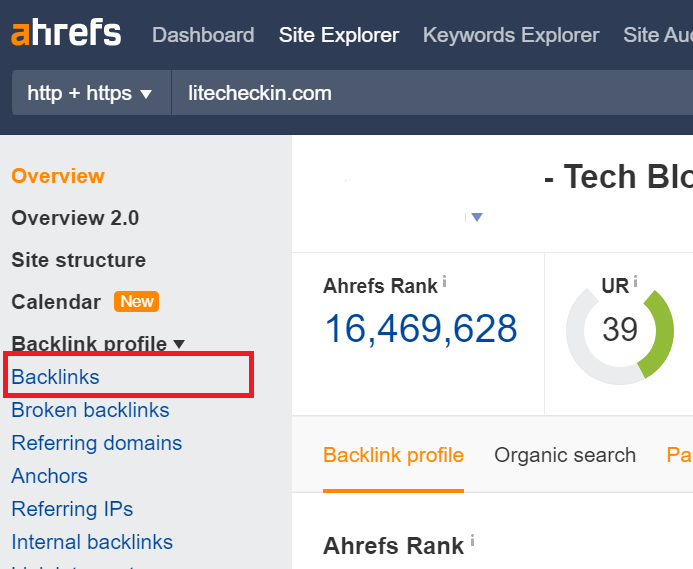 checking backlinks in ahref